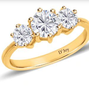 Heart and Arrows Cut Moissanite (Rnd 6.5 mm) Trilogy Ring/Vermeil YG Over SS